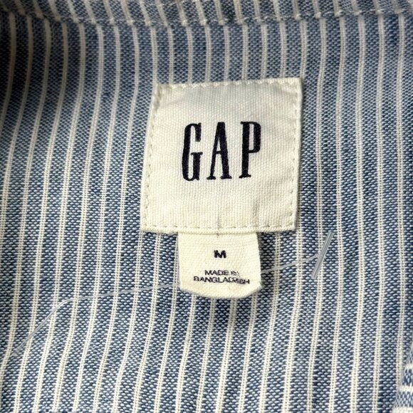 Gap Button Front Long Sleeve Shirt NEW Linen Blend Blue Stripe Mens Medium - Picture 7 of 8